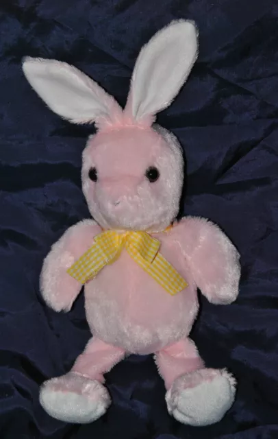Peluche Doudou Lapin PEEKO Rose & Blanc Noeud Jaune à Carreaux 25/34 Cm NEUF