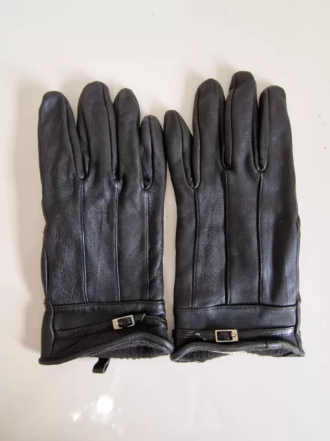 Vintage Ladies Gloves Black Leather Size Small Retro Smart