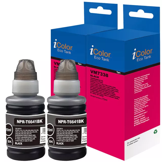 iColor 2er-Set Nachfüll-Tinten für Epson, ersetzt Epson C13T66414A, black