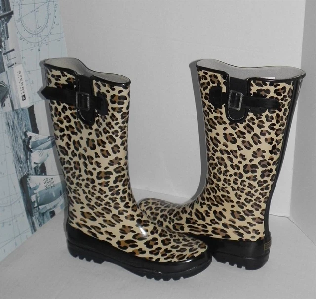 Sperry Pelican Tan Leopard Black Rain Boots Left 10 Right 9 Mix-Mates Sperry Pelican Tan Leopard Black Rain Boots Left 10 Right 9 Mix-Mates
