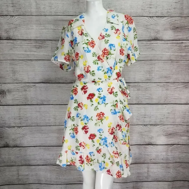 Charles Henry Nordstroms SP True Wrap Mini dress Floral Ruffle Linen Summer $118 3