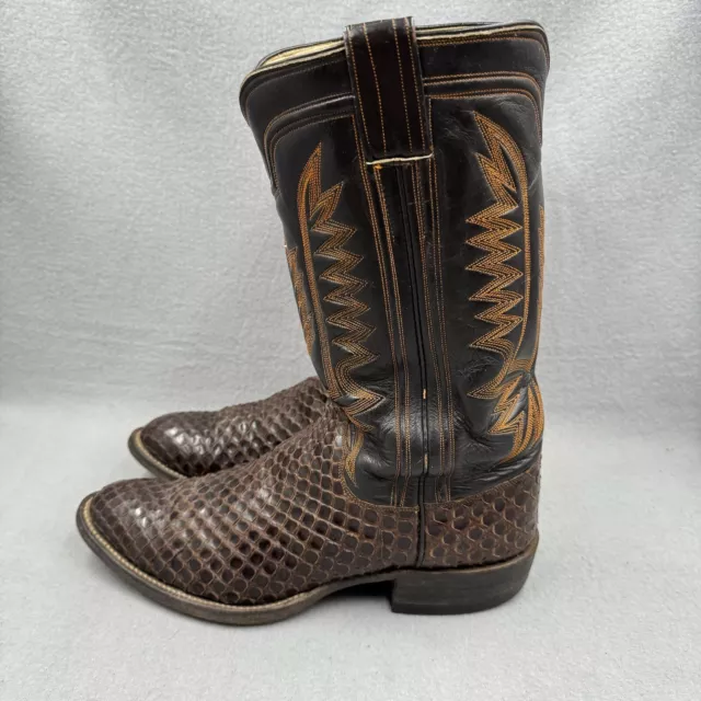 Vintage ML Leddy Boots Mens 10 Brown Leather Snake Cowboy Western Texas