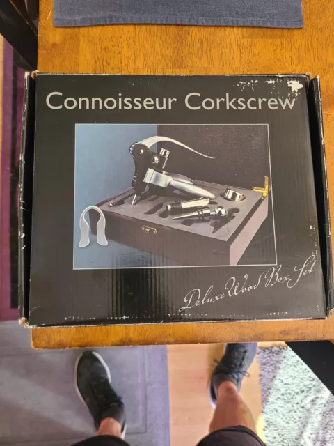 Connoisseur’s Wine Deluxe Set Wood Box Opener Cutter Stopper Wedding Gift  NIB