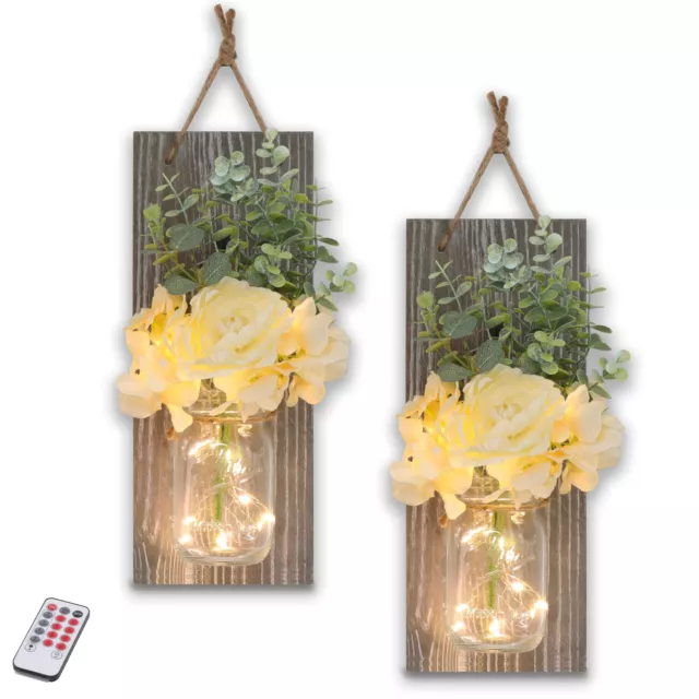 Mason Jar Sconces Home Wall Decor Include Remote Control - Farmhouse Sconces