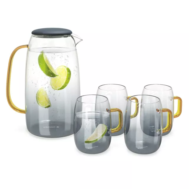 Set de jarra de cristal y 4 vasos a juego - Botella de 1550ML y 4 vasos de 300ML