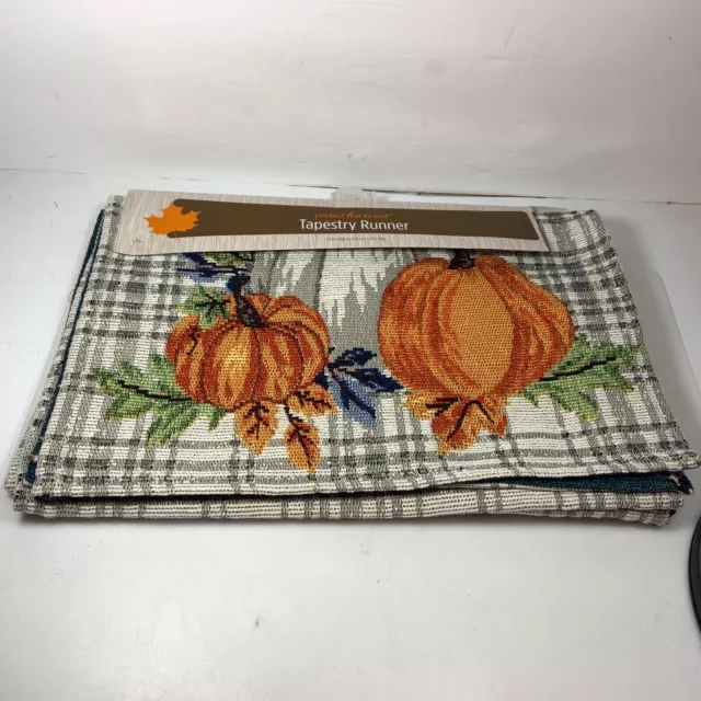 Tapiz de hojas de calabazas de otoño corredor de mesa 68"" x 13"" otoño acción de gracias nuevo