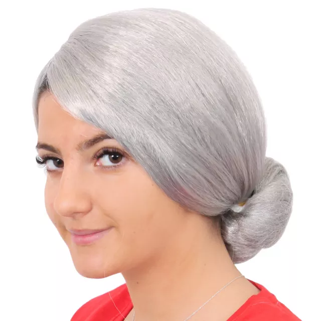 Ladies Grey Old Lady Bun Wig Granny Grandma Fancy Dress Adult Costume Accessory