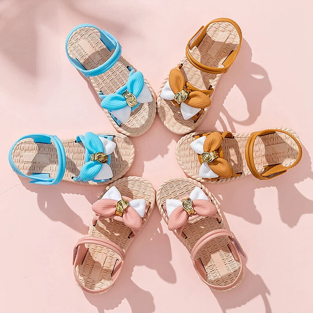Girls Bow Flat Sandals Summer Baby Toddler Kids Holiday Princess Shoes Size-