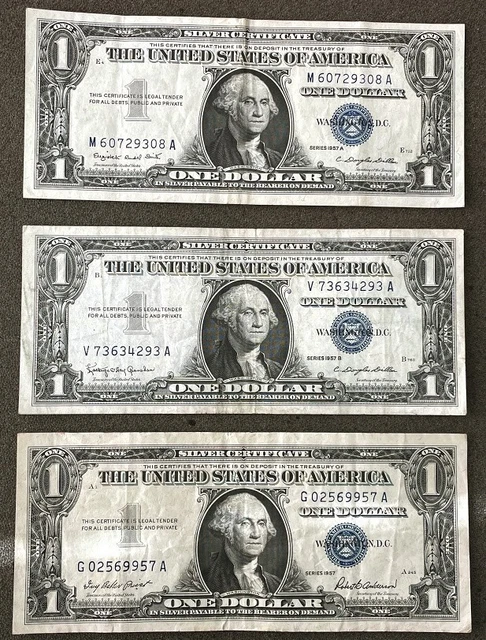 1957 SILVER CERTIFICATE $1 LOT of 3 Banknotes Money SOME CIRCULATION BUT CRISP