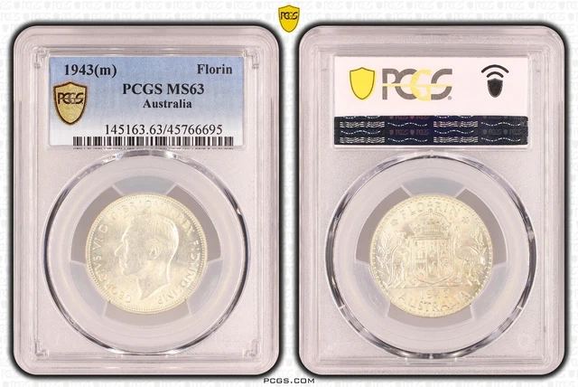 1943 M Florin 2/- Australia PCGS MS63 CHOICE UNC #3756