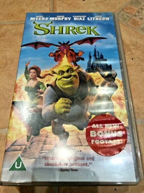 Shrek- Dreamworks 2001-VHS video cert U 89mins PAL-Murphy-Myers-Diaz-Lithgow