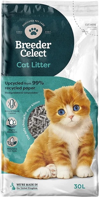 Basura de papel reciclado Breeder Celect para gatos, paquete de 30 L de 1