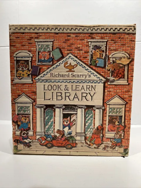 Richard Scarry's Look and Learn Library 4 Book Set & Box Case Vintage 1971