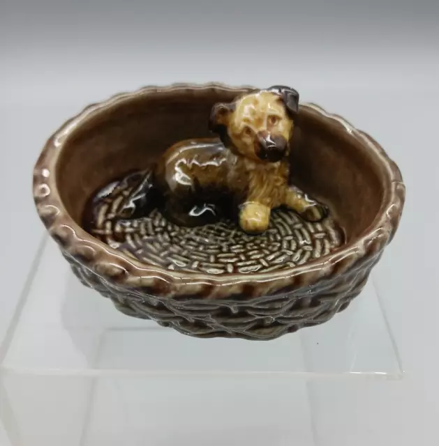 Vintage Wade Dog Puppy Figurine in a Basket Trinket Dish England