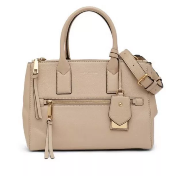 New Marc Jacobs Cow Leather Satchel Shoulder Crossbody Bag Nude Beige Authentic