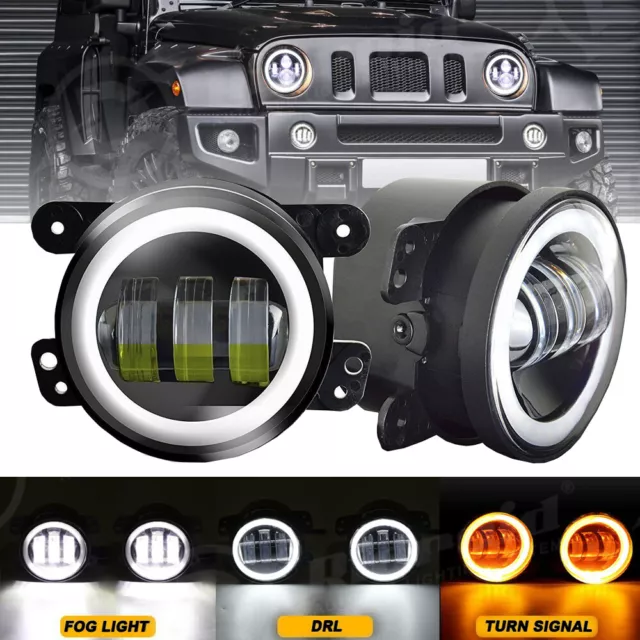 For 2003-2009 Hummer H2 Bumper 4 inch LED Fog Lights Passing Lamp DRL Angel Eyes