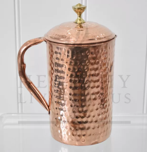 CLEARANCE / 1.8 Litres Pure Copper Water Jug Pitcher Hammered W Glasses/Tumblers