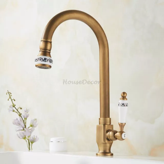 Retro Brass Swivel Spout Kitchen Sink Tap Basin Single Lever Vessel Water Faucet