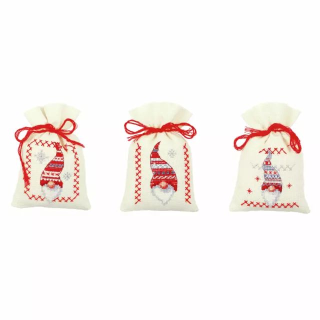 Vervaco Counted Cross Stitch Kit: Pot-Pourri Bag: Christmas Elves: Set of 3