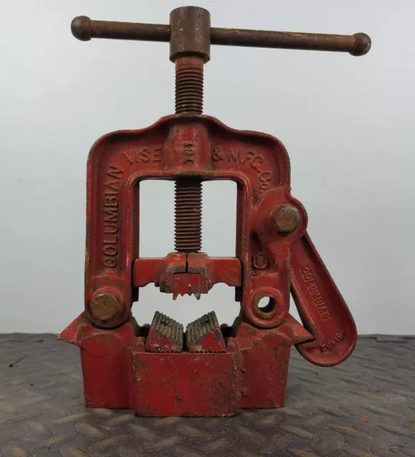 Vintage Columbian Red Bench Mount Yoke Pipe Vise 1/8-2 1/2