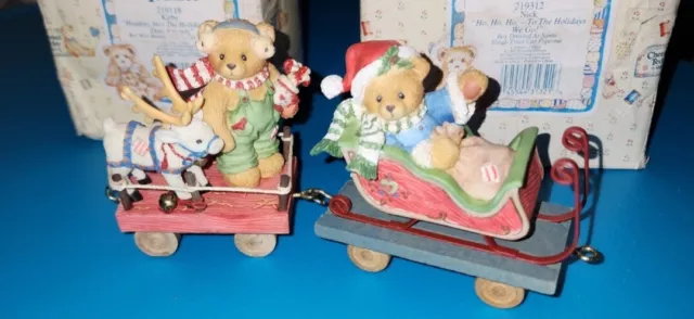 CHERISHED TEDDIES 2 Piece RETIRED BEAR PULLING TEDDY WINTER SLED