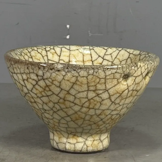 Chinese Porcelain Song Ge Kiln Beige Glaze Crack Glaze Bamboo Hat Cup 3.42 Inch