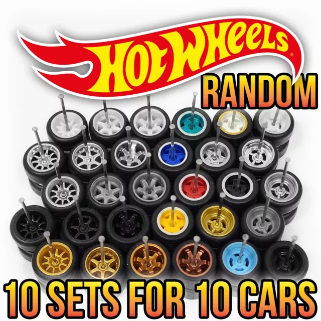 Hot Wheels 10 RANDOM Real Riders Wheels Rims Tires Set Lot for 1/64 Scale