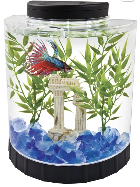 New tetra LED half moon fish tank bowl, movable Led lights 1.1 gallon tank Bowl