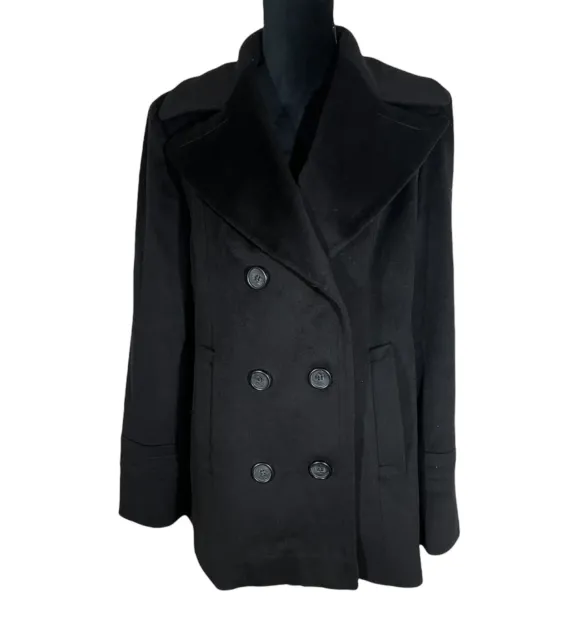 FLEURETTE Pea Coat Loro Piana Jacket Black 100% Wool A-Line Size 16