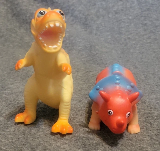 2 Cute Dinosaur Plastic Toys Triceratops & T-Rex Tyrannosaurus Collectible