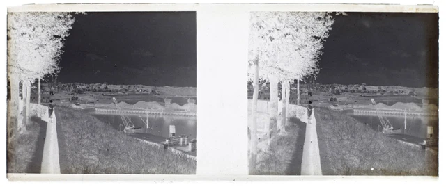 River City c1930 Photo NEGATIVE Stereo Glass Plate Vintage V34L5n