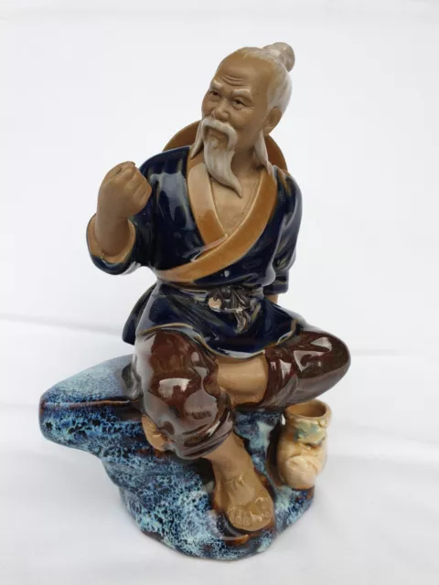 Figurine de pêcheur chinois Shiwan Mudman , statue maitre  de sage