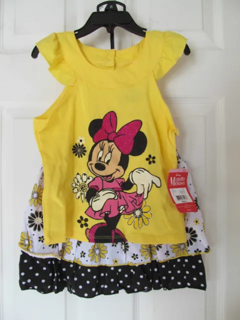 NWT Girl's Disney Minnie Mouse Yellow Floral,Polka Dot Skirt,Shirt Set Sz 6