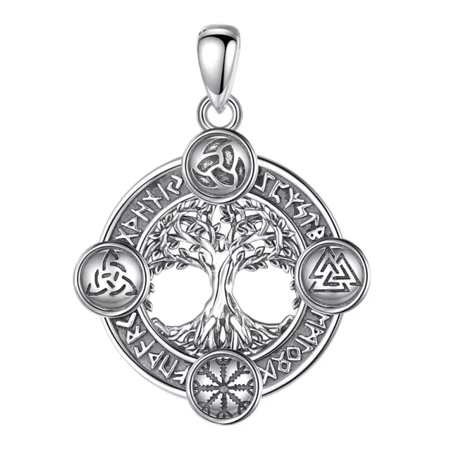 925 Sterling Silver Tree of Life Pendant with Norse Runes and Celtic Knotwork