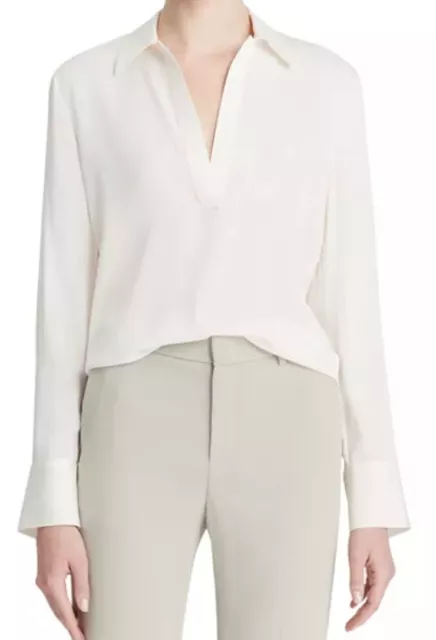 Vince V Neck Silk Shirt Off White Size XS