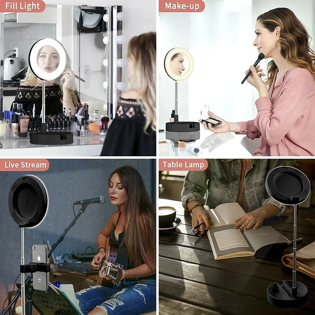 Lámpara de anillo de maquillaje soporte para teléfono transmisión en vivo selfie negro