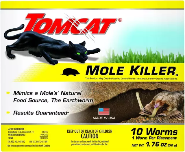 Tomcat Mole Killer(a) - Worm Bait - Includes 10 Worms per Box - Mimics a Moles