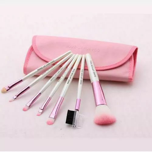 Set 7 Pennelli Professionali Rosa Trucco Make Up Brush Con Custodia/Pochette