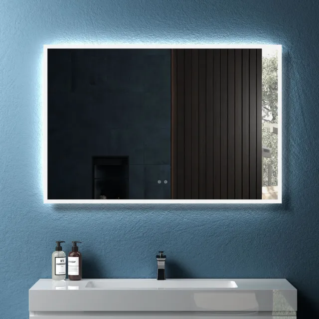 48" Modern Wall Mounted LED Backlit Anti-Fog Rectangular Bathroom Mirror with