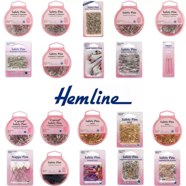 Hemline Selection Of Safety Pins Steel & Brass, Safety, Assorted, Nappy, Curved