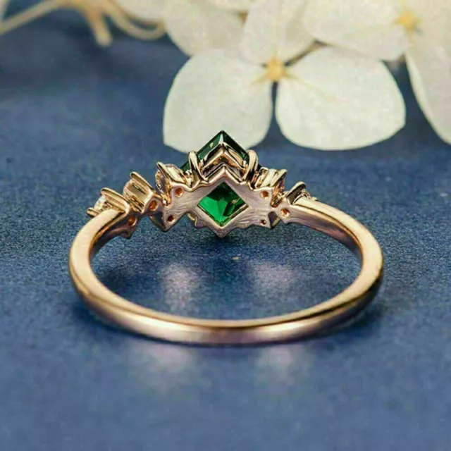 4.50Ct Princess Cut Natural Green Emerald Solitaire Ring 14K Yellow Gold Plated 3