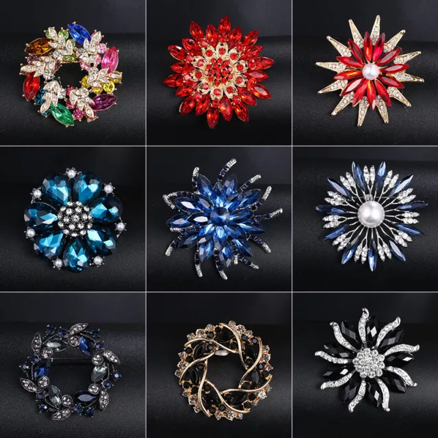 Large Flower Diamante Crystal Rhinestone Corsage Brooch Pin Wedding Bridal Party