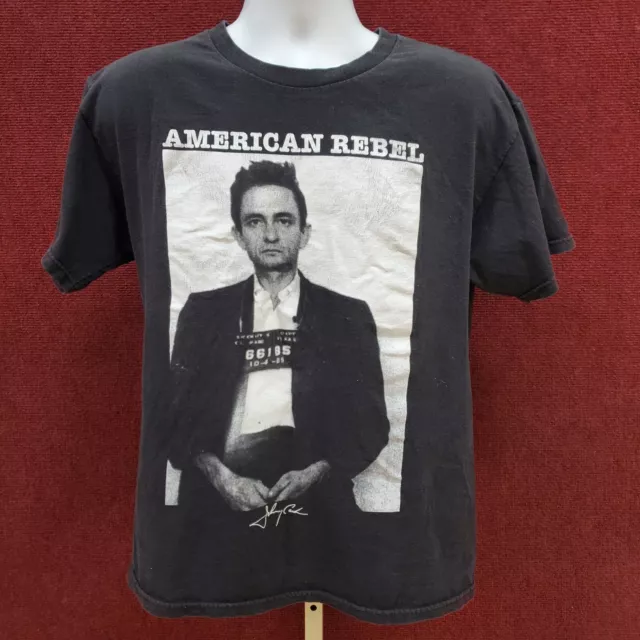 Johnny Cash American Rebel Mughshot T-Shirt Men's Black Size Large Short Sleeve