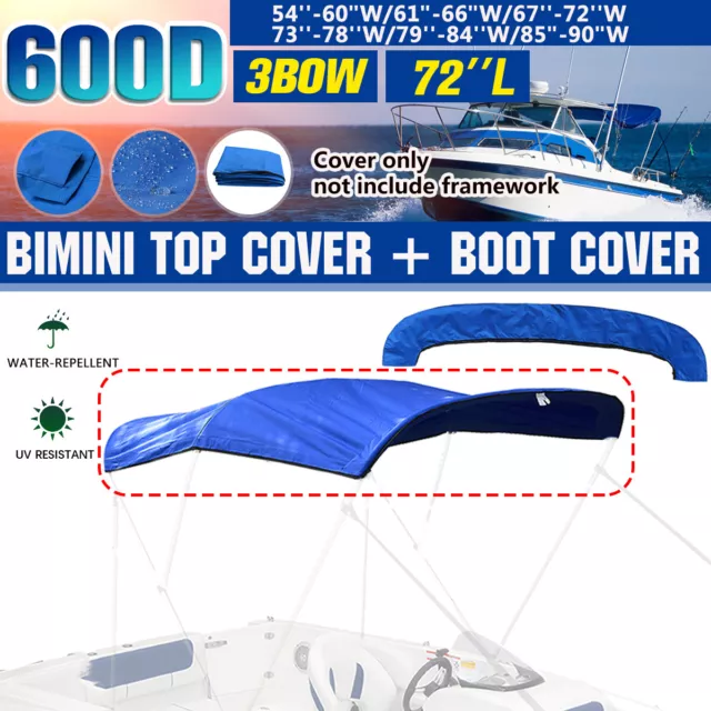 Bleu 600D Bimini Top Sac Rangement Protection Pour 3 Bow Bateau Voile de Soleil