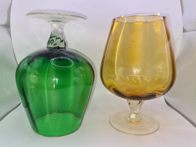 Vintage Empoli Coloured Glass Brandy Balloon Snifter Glassware