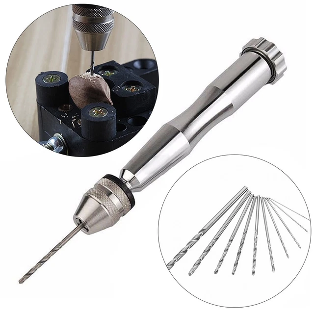 1 Mini Aluminium Pin-Vise Hand-Push Drill-Chuck for Bijoux Outil + 10x