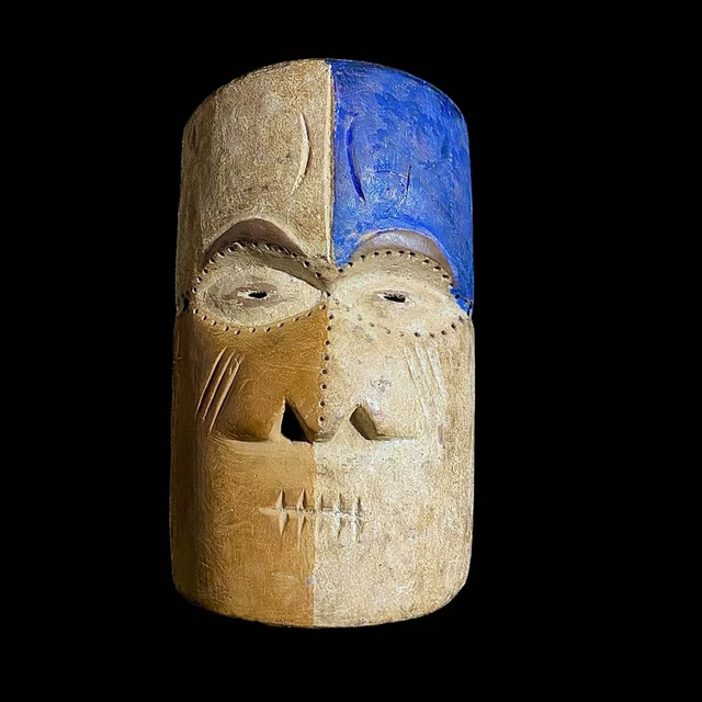 African Mask Tribal Face Wood Hand Carved Wall Hanging Art Bwami Lega Mask-8012