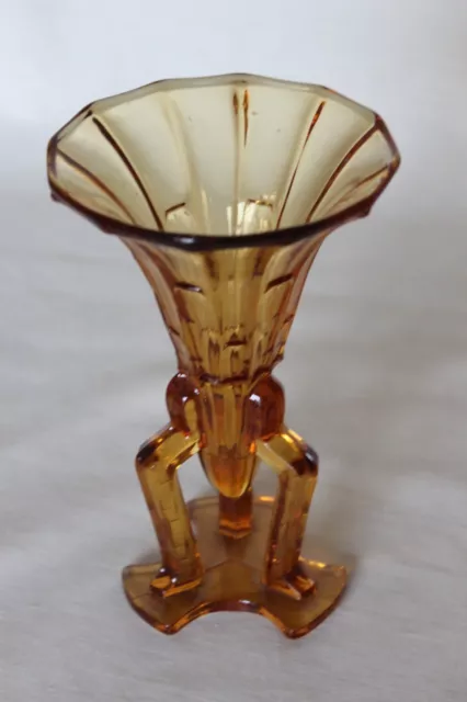 Art Deco Glass 'Rocket' Style Czech Vase in Amber