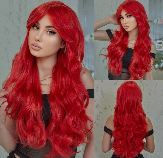 Perruque Synthétique Longue Rouge Bouclée - 65cm - Avec 1 Bonnet - Taille Moyenne - Neuf Sans étiquettes
