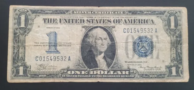 1934 $1 Silver Certificate One Dollar Funnyback